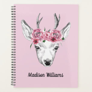 Waterverf Flowers Deer Jouw namen toevoegen Planner
