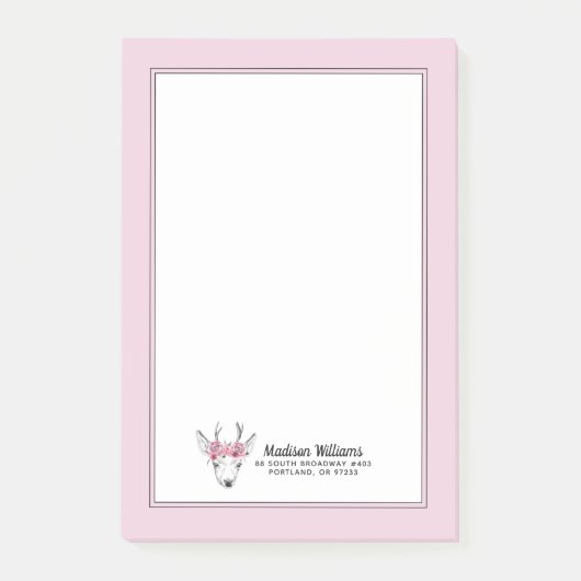 Waterverf Flowers Deer | Jouw namen toevoegen Post-it® Notes (Voorkant)