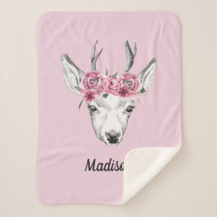 Waterverf Flowers Deer Jouw namen toevoegen Sherpa Deken