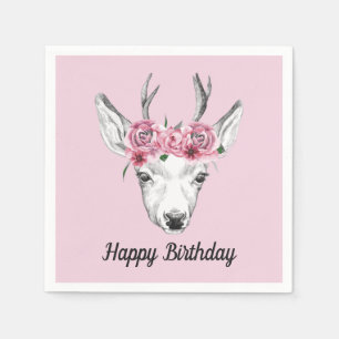 Waterverf Flowers Deer Jouw tekst toevoegen Servet