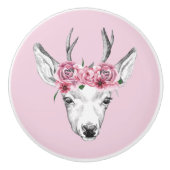 Waterverf Flowers Deer Keramische Knop (Voorkant)