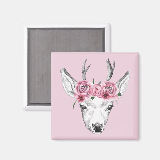 Waterverf Flowers Deer Magneet (Voorkant / Achterkant)