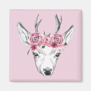 Waterverf Flowers Deer Magneet