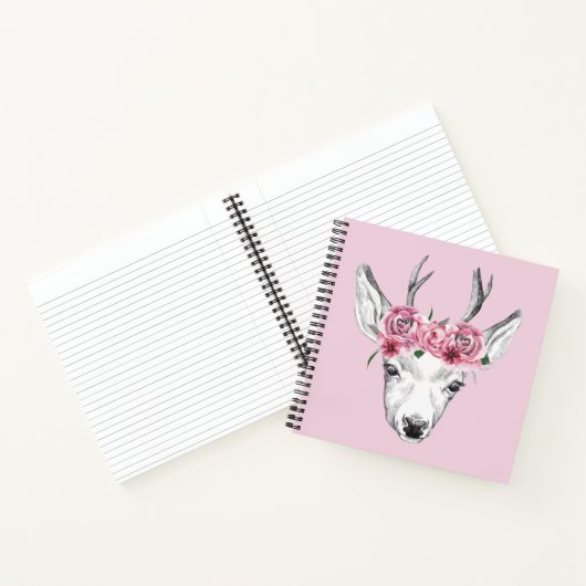 Waterverf Flowers Deer Notitieboek (Binnen)