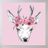 Waterverf Flowers Deer Poster (Voorkant)