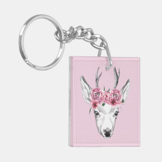 Waterverf Flowers Deer Sleutelhanger (Voorkant Links)