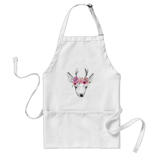 Waterverf Flowers Deer Standaard Schort (Voorkant)