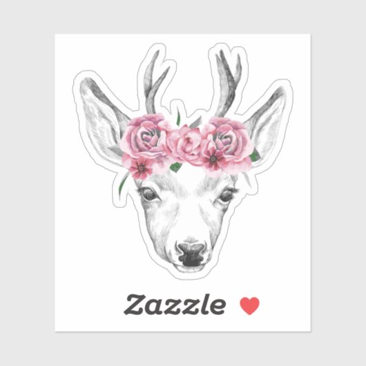 Waterverf Flowers Deer Sticker (Vel)