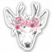 Waterverf Flowers Deer Sticker (Voorkant)