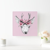 Waterverf Flowers Deer Vierkante Klok (Huis)
