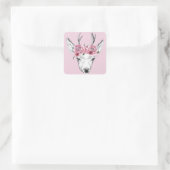 Waterverf Flowers Deer Vierkante Sticker (Tas)