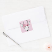 Waterverf Flowers Deer Vierkante Sticker (Envelop)