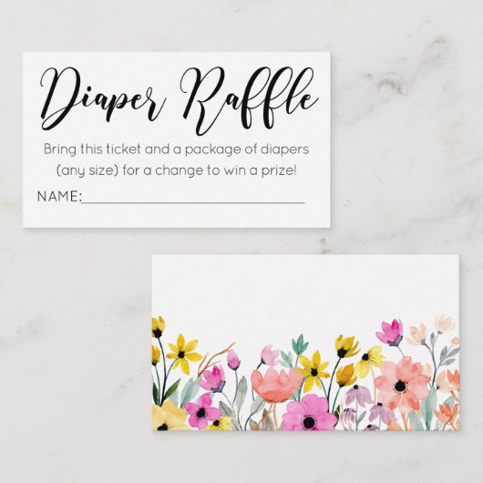 Waterverf Flowers Diaper Raffle Ticket Informatiekaartje (Voorkant / Achterkant)