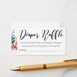 Waterverf Flowers Diaper Raffle Ticket Informatiekaartje