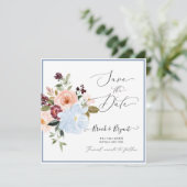 Waterverf Flowers Dusty Blue Blush Save the Date Kaart (Staand voorkant)