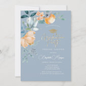 Waterverf Flowers Dusty Blue Graduation Party Kaart (Voorkant)