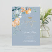 Waterverf Flowers Dusty Blue Graduation Party Kaart (Staand voorkant)