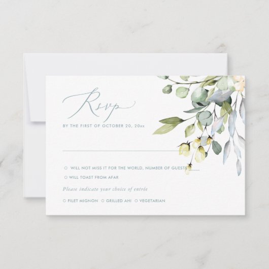 Waterverf Flowers Dusty Blue Gum Eucalyptus, RSVP Kaart (Voorkant)
