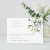 Waterverf Flowers Dusty Blue Gum Eucalyptus, RSVP Kaart (Staand voorkant)