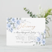 Waterverf Flowers Dusty Blue Rozen Blessing Kaart (Staand voorkant)