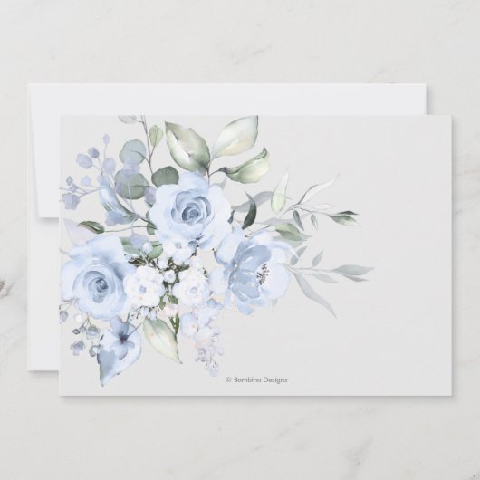 Waterverf Flowers Dusty Blue Rozen Blessing Kaart (Achterkant)