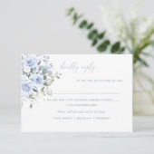 Waterverf Flowers Dusty Blue Rozen, Meal RSVP Kaart (Staand voorkant)
