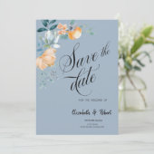 Waterverf Flowers Dusty Blue Save The Date (Staand voorkant)