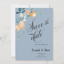Waterverf Flowers Dusty Blue Save The Date