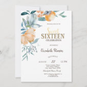 Waterverf Flowers Dusty Blue Sweet 16 Kaart (Voorkant)