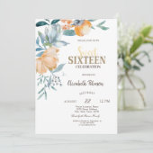 Waterverf Flowers Dusty Blue Sweet 16 Kaart (Staand voorkant)