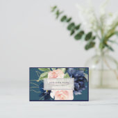Waterverf Flowers Dusty Navy Blue Blush Blauwgroen Visitekaartje (Staand voorkant)