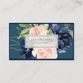 Waterverf Flowers Dusty Navy Blue Blush Blauwgroen Visitekaartje (Voorkant)