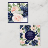Waterverf Flowers Dusty Navy Blue Blush Vierkante Visitekaartje (Voorkant / Achterkant)