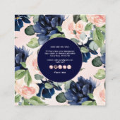 Waterverf Flowers Dusty Navy Blue Blush Vierkante Visitekaartje (Achterkant)