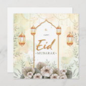 Waterverf Flowers Eid Mubarak Holiday Kaart (Voorkant / Achterkant)