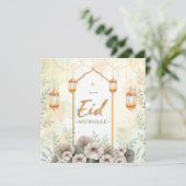 Waterverf Flowers Eid Mubarak Holiday Kaart (Staand voorkant)
