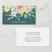 Waterverf Flowers Elegant Blauwgroen Floral Visitekaartje (Voorkant / Achterkant)