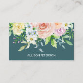 Waterverf Flowers Elegant Blauwgroen Floral Visitekaartje (Voorkant)