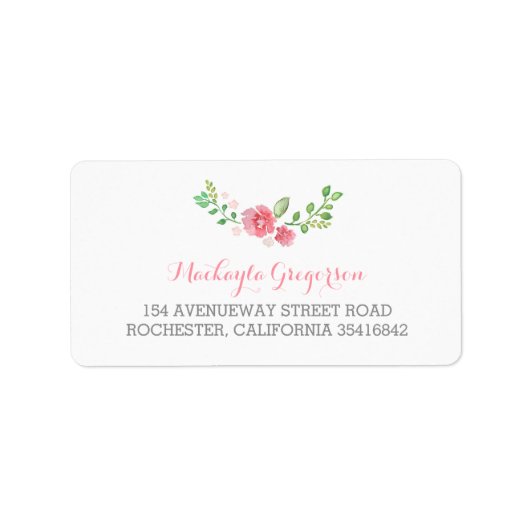 Waterverf Flowers Elegant Bruiloft Etiket (Voorkant)