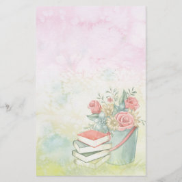 Waterverf Flowers en Books Briefpapier