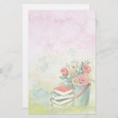 Waterverf Flowers en Books Briefpapier (Voorkant / Achterkant)