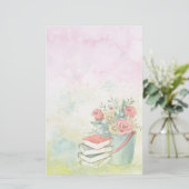 Waterverf Flowers en Books Briefpapier (Staand voorkant)
