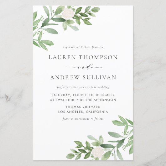 Waterverf Flowers en Greenery Wedding Invitation (Voorkant)