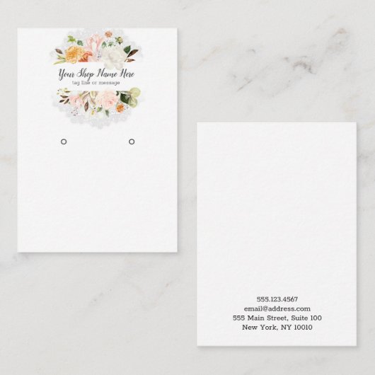 Waterverf Flowers en lace Earring Display Visitekaartje (Voorkant / Achterkant)