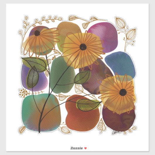 Waterverf Flowers en Rocks  Sticker (Vel)