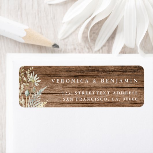 Waterverf Flowers en Rustic Wood Wedding Address Etiket (Insitu)