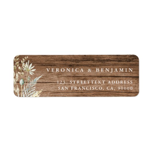 Waterverf Flowers en Rustic Wood Wedding Address Etiket (Voorkant)