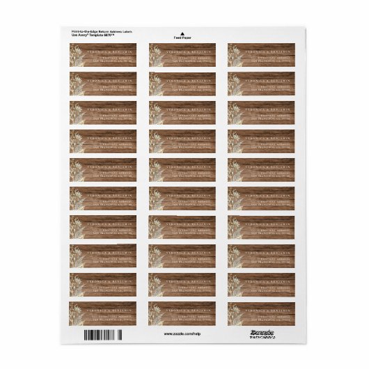 Waterverf Flowers en Rustic Wood Wedding Address Etiket (Full Sheet)