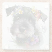 Waterverf Flowers en Schnauzer Puppy Glazen Onderzetter (Achterkant)