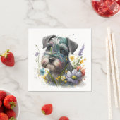 Waterverf Flowers en Schnauzer Puppy Servet (Insitu)